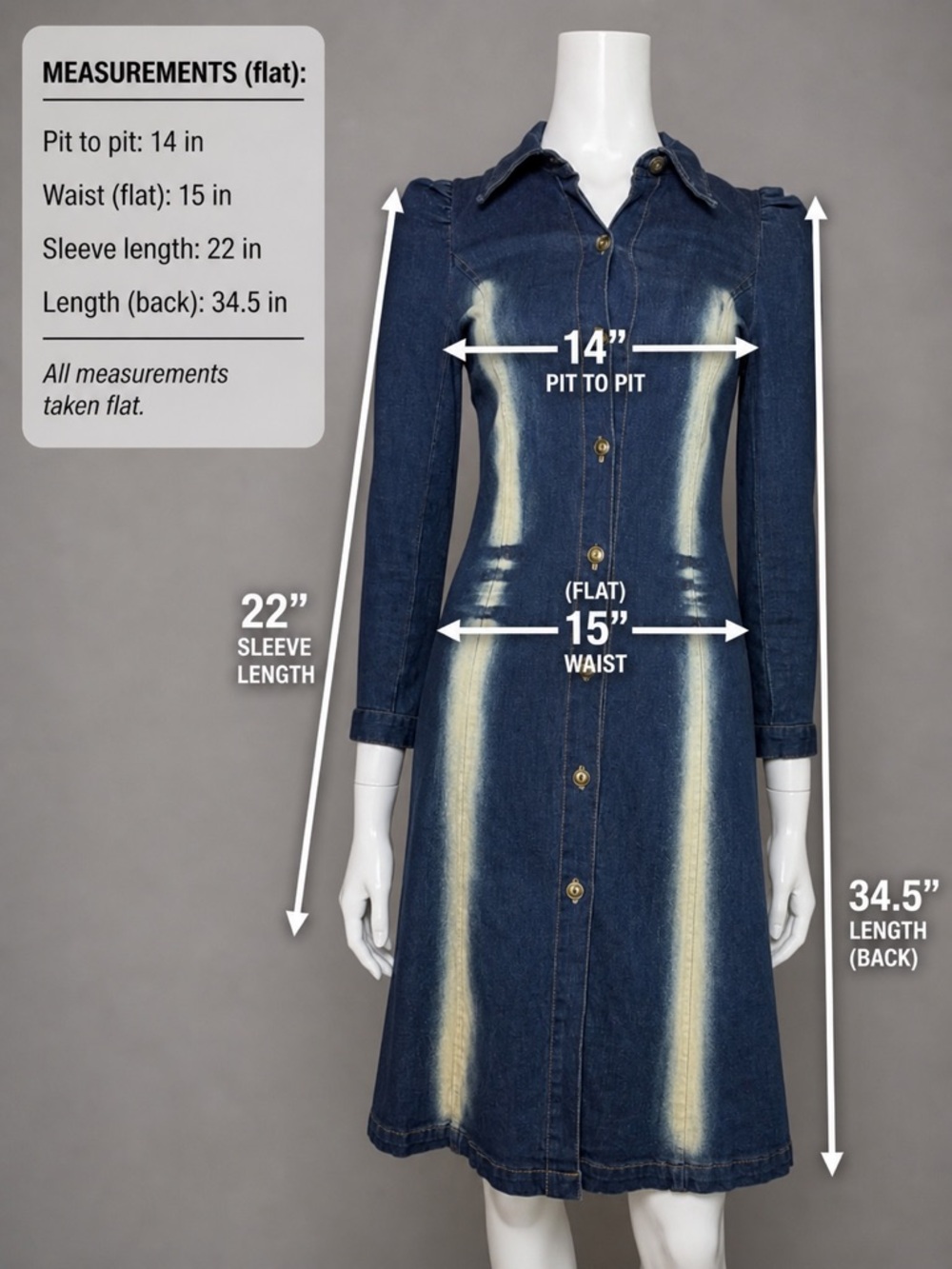 Un Deux Trois Denim Midi Dress Button Front Bleach Wash Panel USA Size 12 - Picture 7 of 11